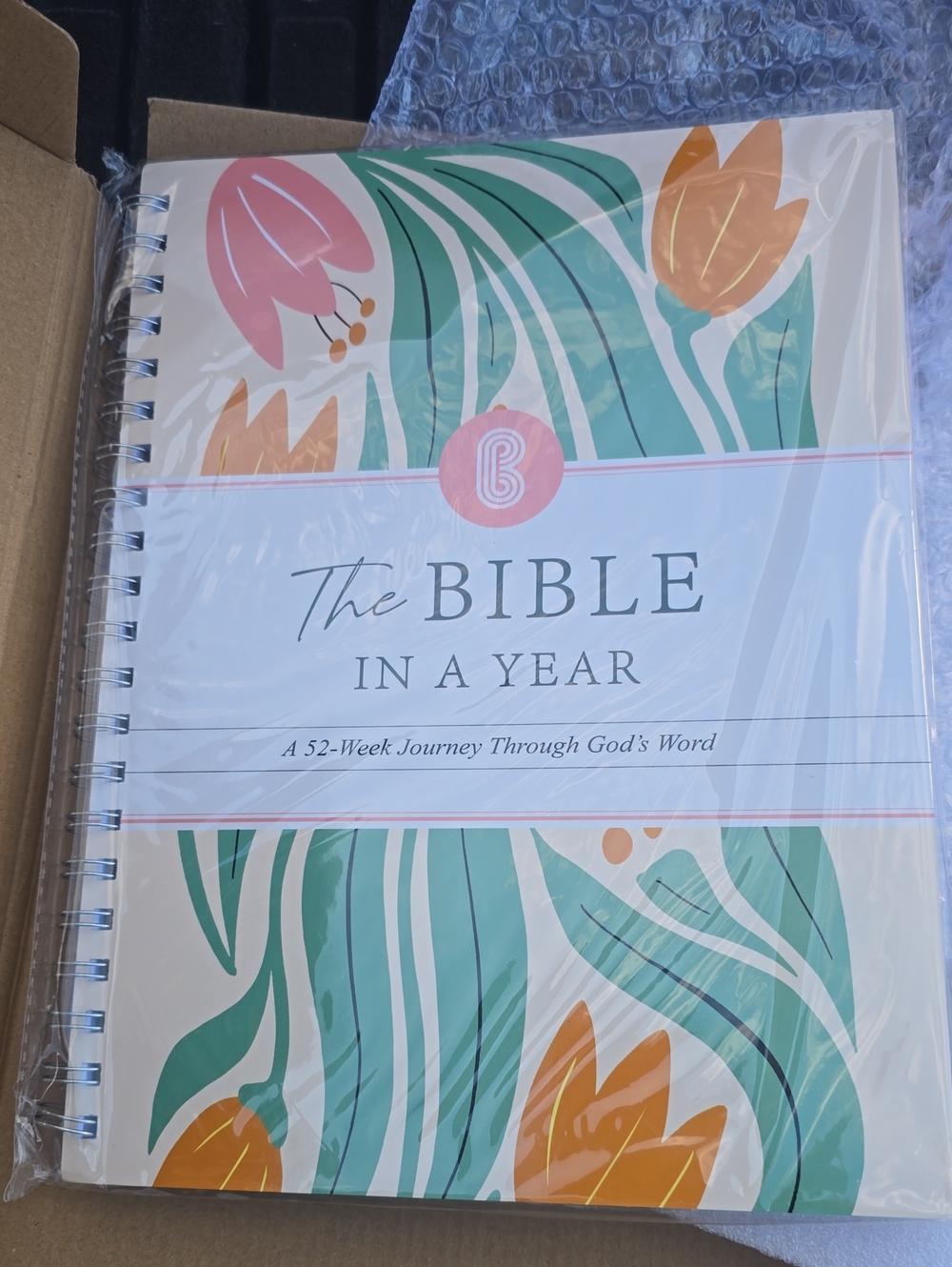 The Bible in a Year Spiral Journal - Floral Cover (Green, Orange, Pink)